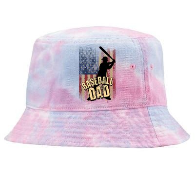 Vintage American Flag Baseball Dad Fathers Day Tie-Dyed Bucket Hat