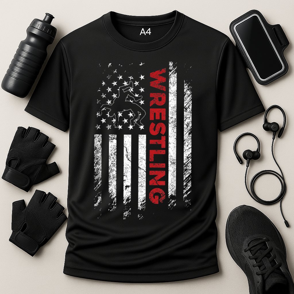 Vintage American Flag Wrestling Patriotic Wrestler Cooling Performance Crew T-Shirt