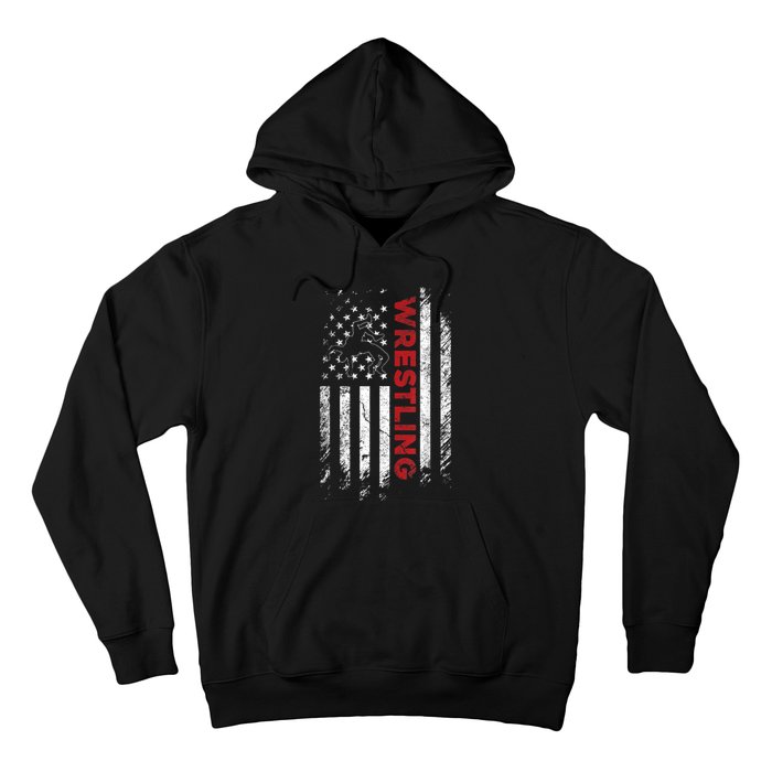 Vintage American Flag Wrestling Patriotic Wrestler Hoodie