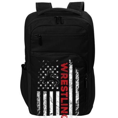 Vintage American Flag Wrestling Patriotic Wrestler Impact Tech Backpack