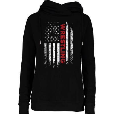 Vintage American Flag Wrestling Patriotic Wrestler Womens Funnel Neck Pullover Hood