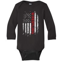 Vintage American Flag Wrestling Patriotic Wrestler Baby Long Sleeve Bodysuit