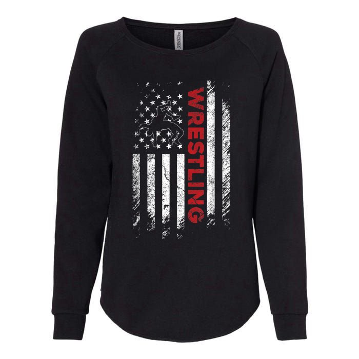 Vintage American Flag Wrestling Patriotic Wrestler Womens California Wash Sweatshirt