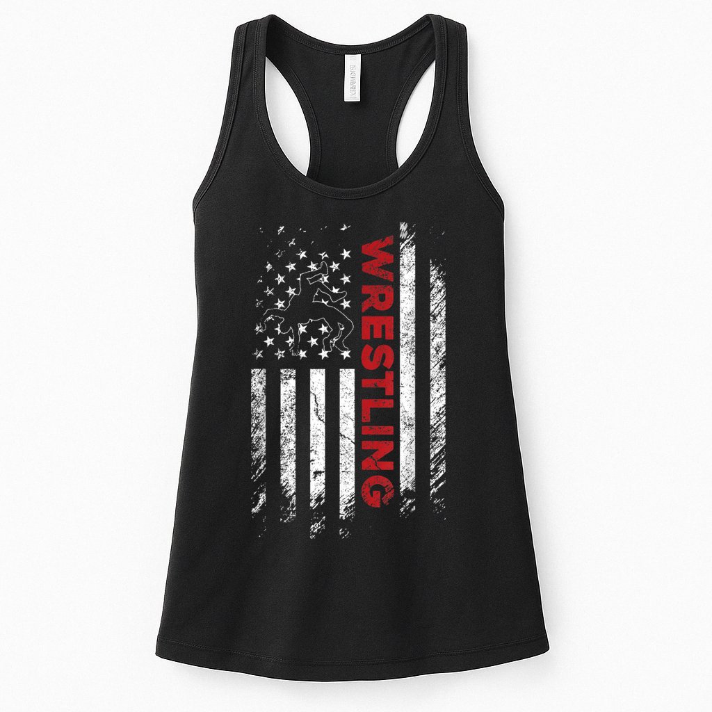 Vintage American Flag Wrestling Patriotic Wrestler Womens Tank Top
