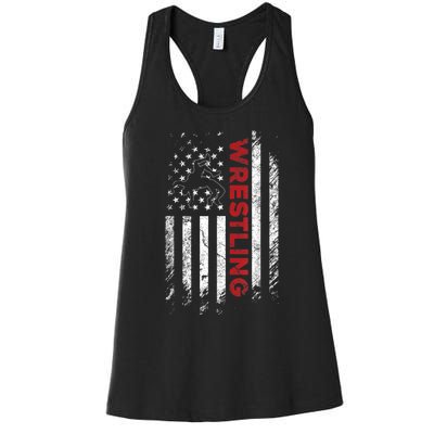 Vintage American Flag Wrestling Patriotic Wrestler Women's Racerback Tank