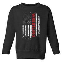 Vintage American Flag Wrestling Patriotic Wrestler Toddler Sweatshirt