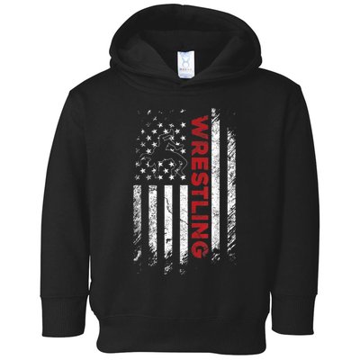 Vintage American Flag Wrestling Patriotic Wrestler Toddler Hoodie