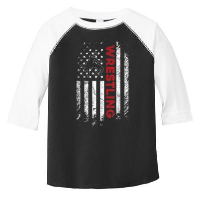 Vintage American Flag Wrestling Patriotic Wrestler Toddler Fine Jersey T-Shirt