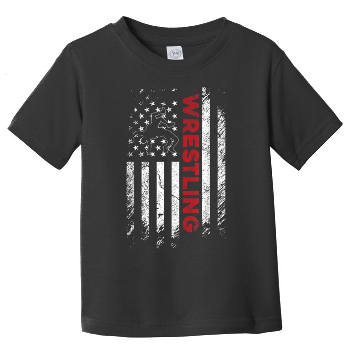 Vintage American Flag Wrestling Patriotic Wrestler Toddler T-Shirt