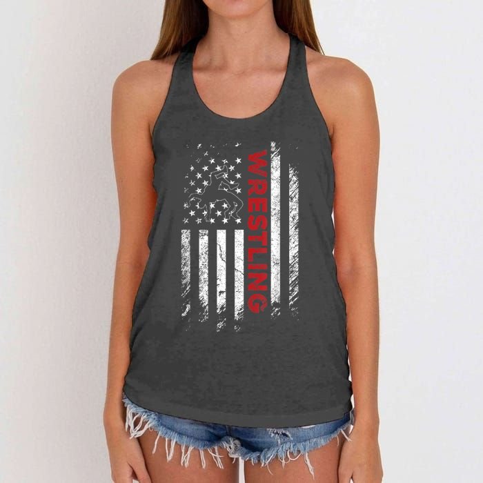 Vintage American Flag Wrestling Patriotic Wrestler Women's Knotted Racerback Tank