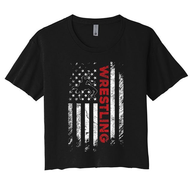 Vintage American Flag Wrestling Patriotic Wrestler Crop Top