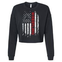 Vintage American Flag Wrestling Patriotic Wrestler Cropped Pullover Crew