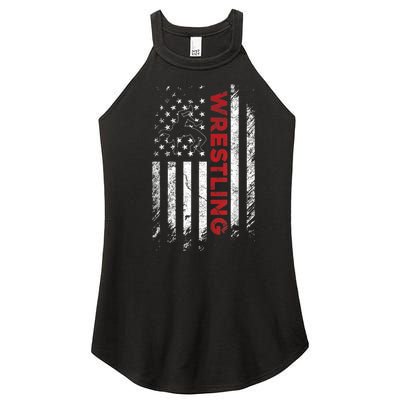 Vintage American Flag Wrestling Patriotic Wrestler Women's Perfect Tri Rocker Tank