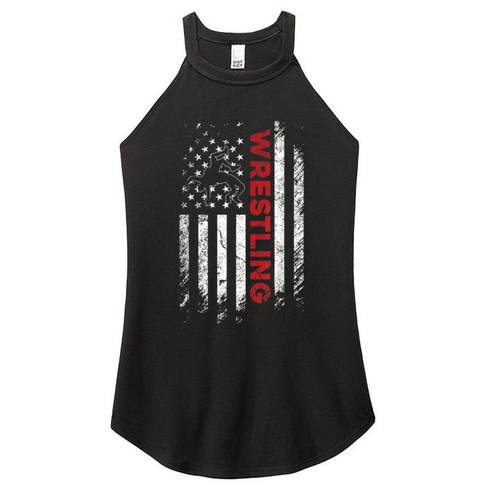 Vintage American Flag Wrestling Patriotic Wrestler Women's Perfect Tri Rocker Tank