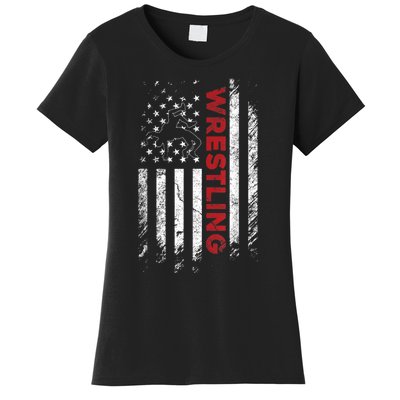 Vintage American Flag Wrestling Patriotic Wrestler Women's T-Shirt