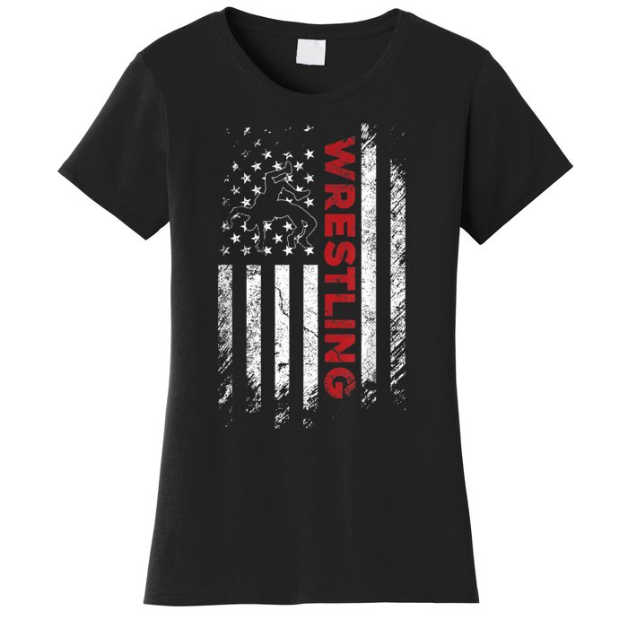 Vintage American Flag Wrestling Patriotic Wrestler Women's T-Shirt