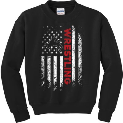 Vintage American Flag Wrestling Patriotic Wrestler Kids Sweatshirt