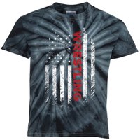 Vintage American Flag Wrestling Patriotic Wrestler Kids Tie-Dye T-Shirt