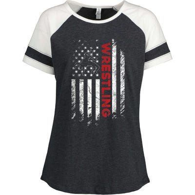 Vintage American Flag Wrestling Patriotic Wrestler Enza Ladies Jersey Colorblock Tee