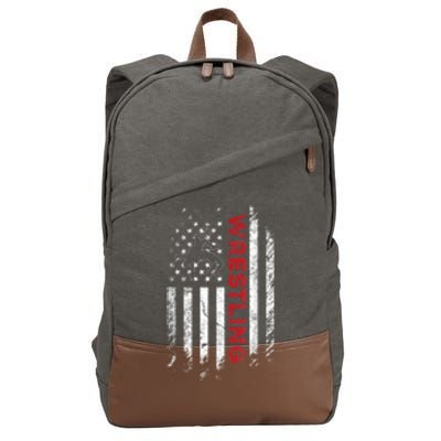 Vintage American Flag Wrestling Patriotic Wrestler Cotton Canvas Backpack