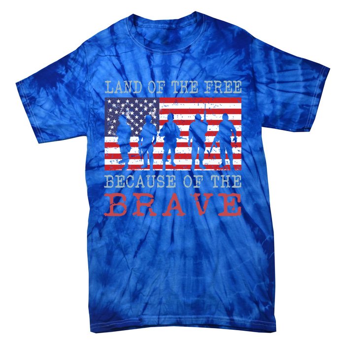 Vintage American Flag Land Of The Free Because Of The Brave Gift Tie-Dye T-Shirt