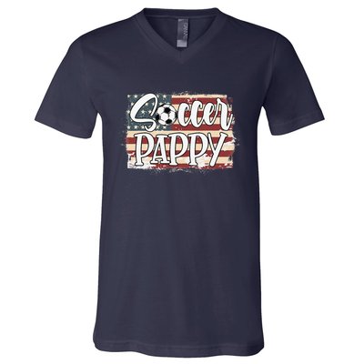 Vintage American Flag Soccer Pappy V-Neck T-Shirt