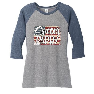 Vintage American Flag Soccer Pappy Women's Tri-Blend 3/4-Sleeve Raglan Shirt