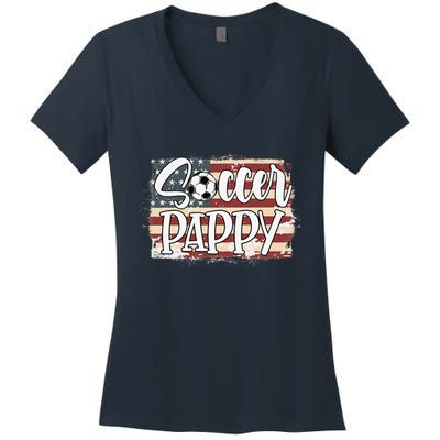 Vintage American Flag Soccer Pappy Women's V-Neck T-Shirt