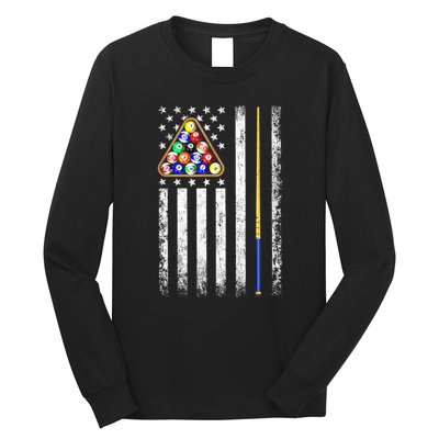 Vintage American Flag Billiard Pool Player Gift Long Sleeve Shirt