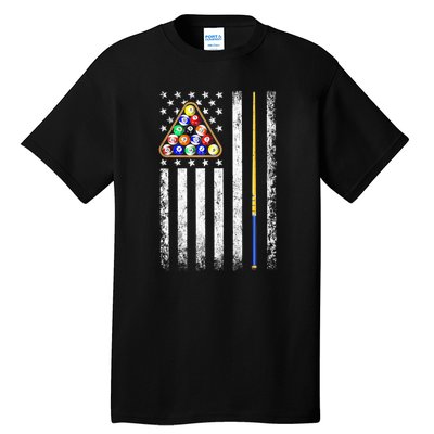 Vintage American Flag Billiard Pool Player Gift Tall T-Shirt