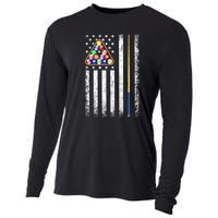 Vintage American Flag Billiard Pool Player Gift Cooling Performance Long Sleeve Crew