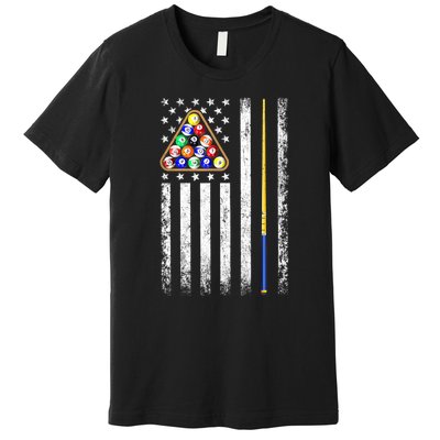 Vintage American Flag Billiard Pool Player Gift Premium T-Shirt