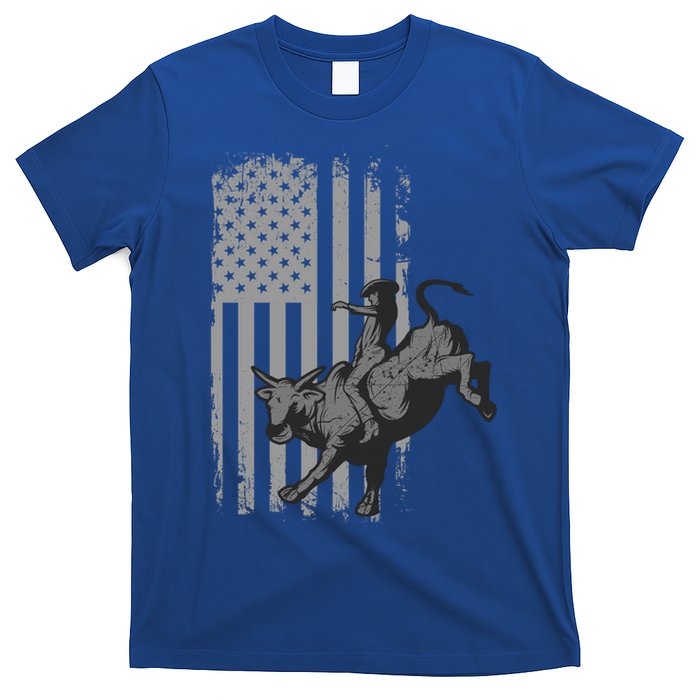 Vintage American Flag Bucking Bull Riding Patriotism Rodeo Gift T-Shirt