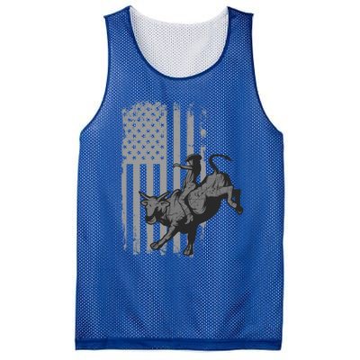 Vintage American Flag Bucking Bull Riding Patriotism Rodeo Gift Mesh Reversible Basketball Jersey Tank