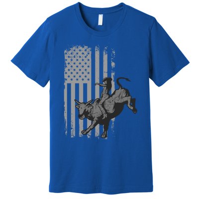 Vintage American Flag Bucking Bull Riding Patriotism Rodeo Gift Premium T-Shirt