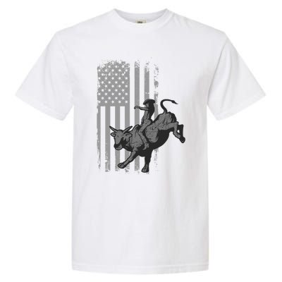 Vintage American Flag Bucking Bull Riding Patriotism Rodeo Gift Garment-Dyed Heavyweight T-Shirt