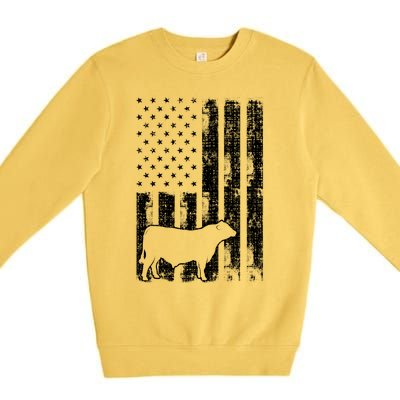 Vintage American Flag Cute Gift Usa Cow Black Angus Rancher Meaningful Gift Premium Crewneck Sweatshirt