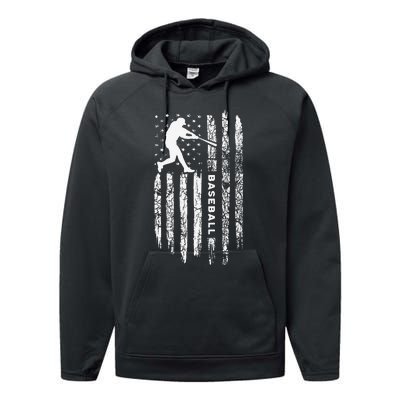 vintage American Flag Baseball Team Gift Performance Fleece Hoodie