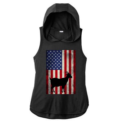 Vintage American Flag Goat 4th Of July Patriotic Gift Ladies PosiCharge Tri-Blend Wicking Draft Hoodie Tank