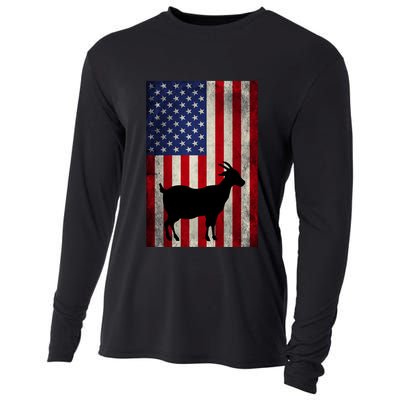 Vintage American Flag Goat 4th Of July Patriotic Gift Cooling Performance Long Sleeve Crew