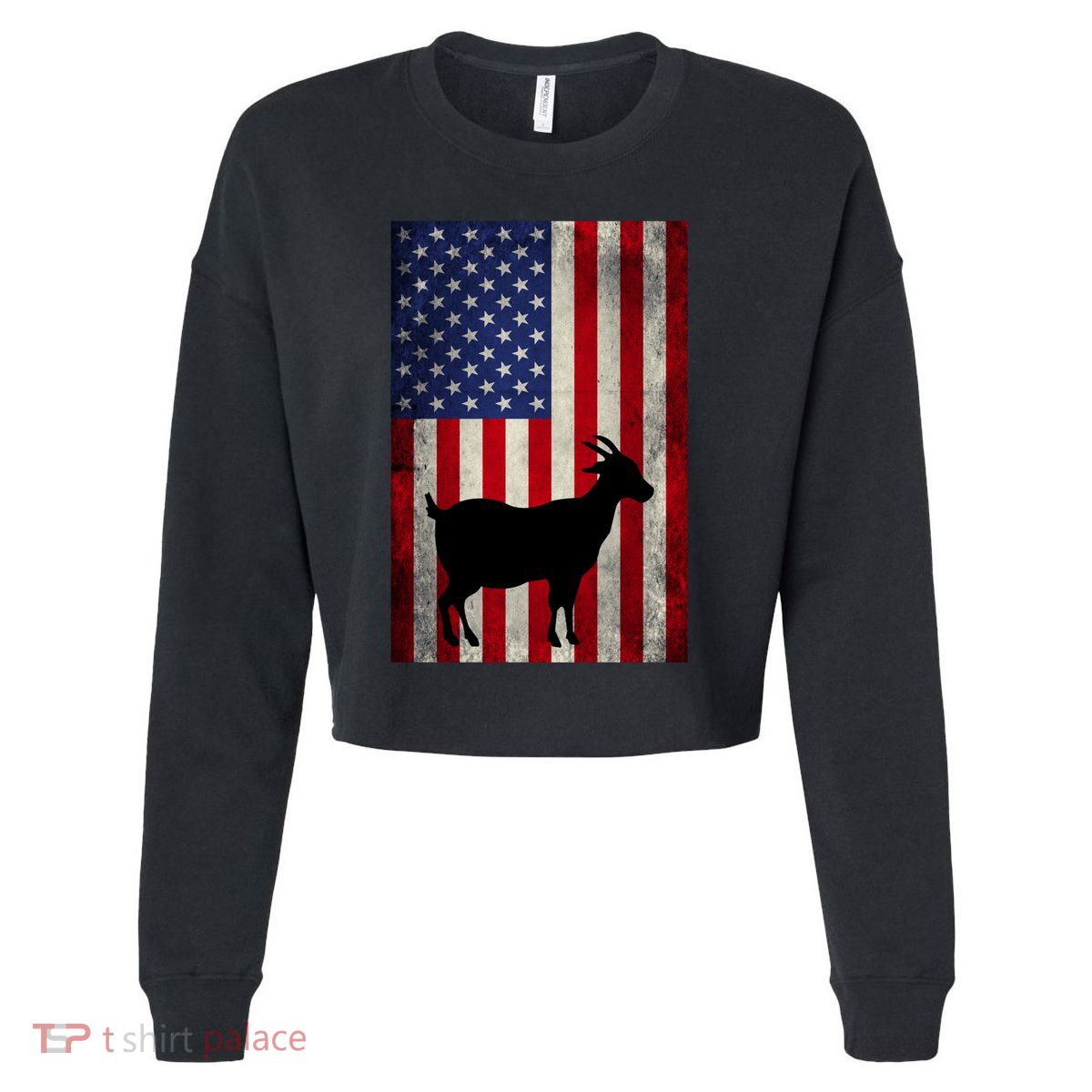 Vintage American Flag Goat 4th Of July Patriotic Gift Cropped Pullover Crew