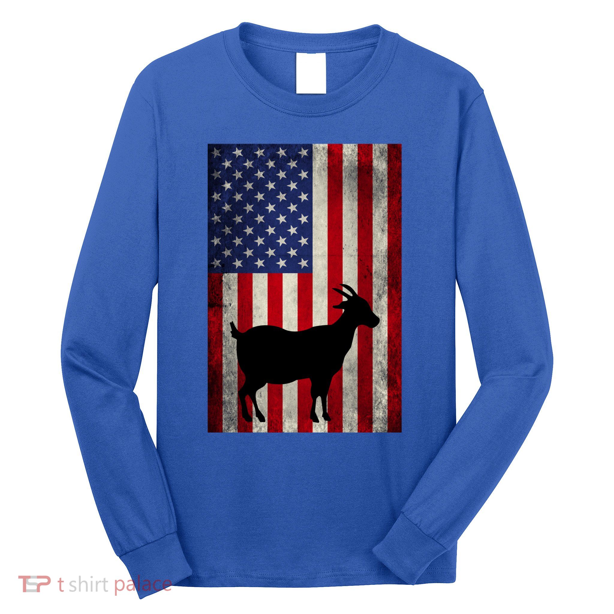 Vintage American Flag Goat 4th Of July Patriotic Gift Long Sleeve Shirt