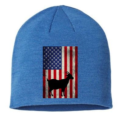 Vintage American Flag Goat 4th Of July Patriotic Gift Sustainable Beanie