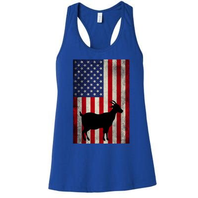 Vintage American Flag Goat 4th Of July Patriotic Gift Women's Racerback Tank