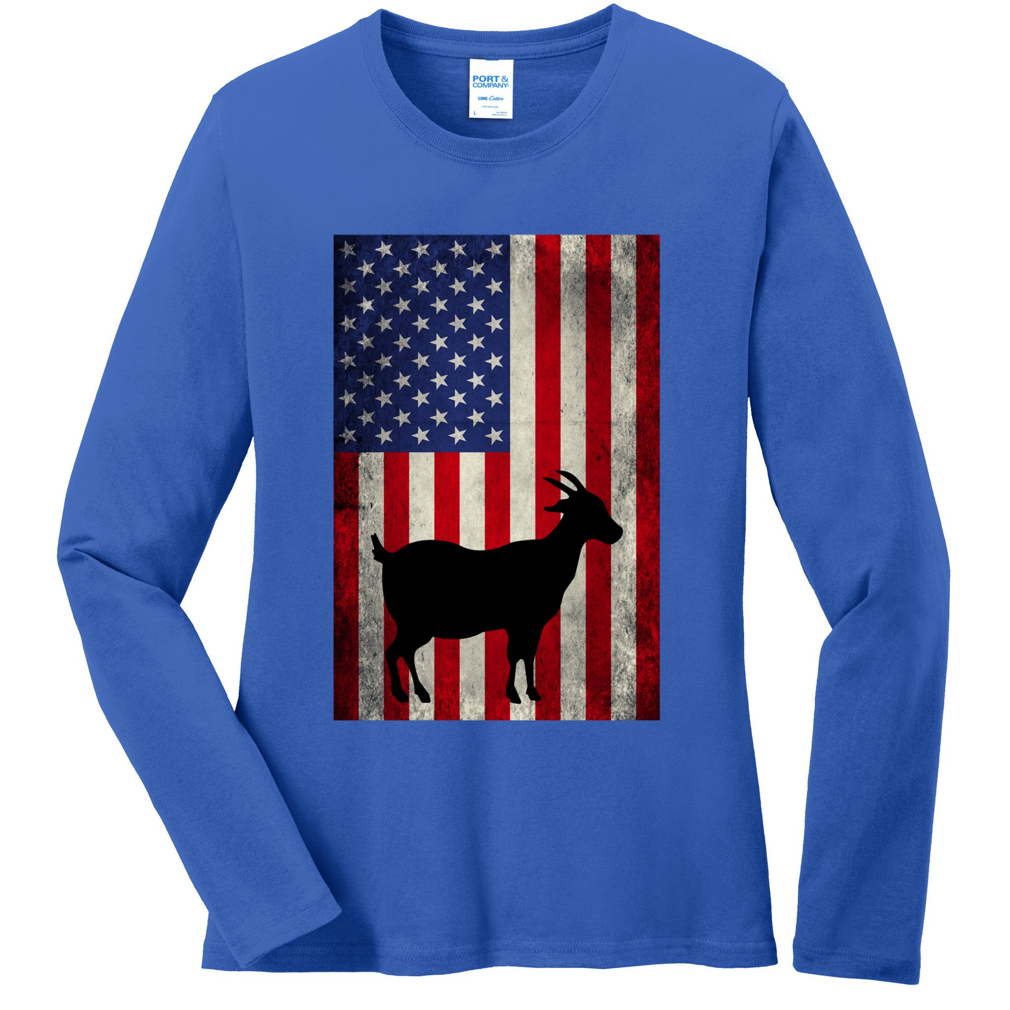 Vintage American Flag Goat 4th Of July Patriotic Gift Ladies Long Sleeve Shirt