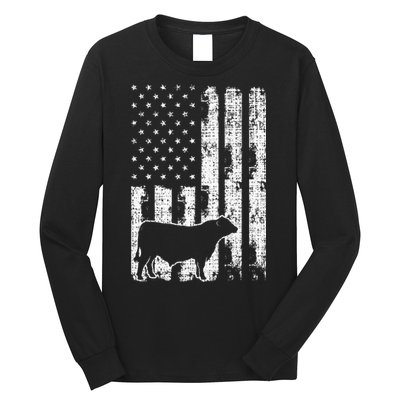 Vintage American Flag USA Cow Black Angus Rancher Long Sleeve Shirt