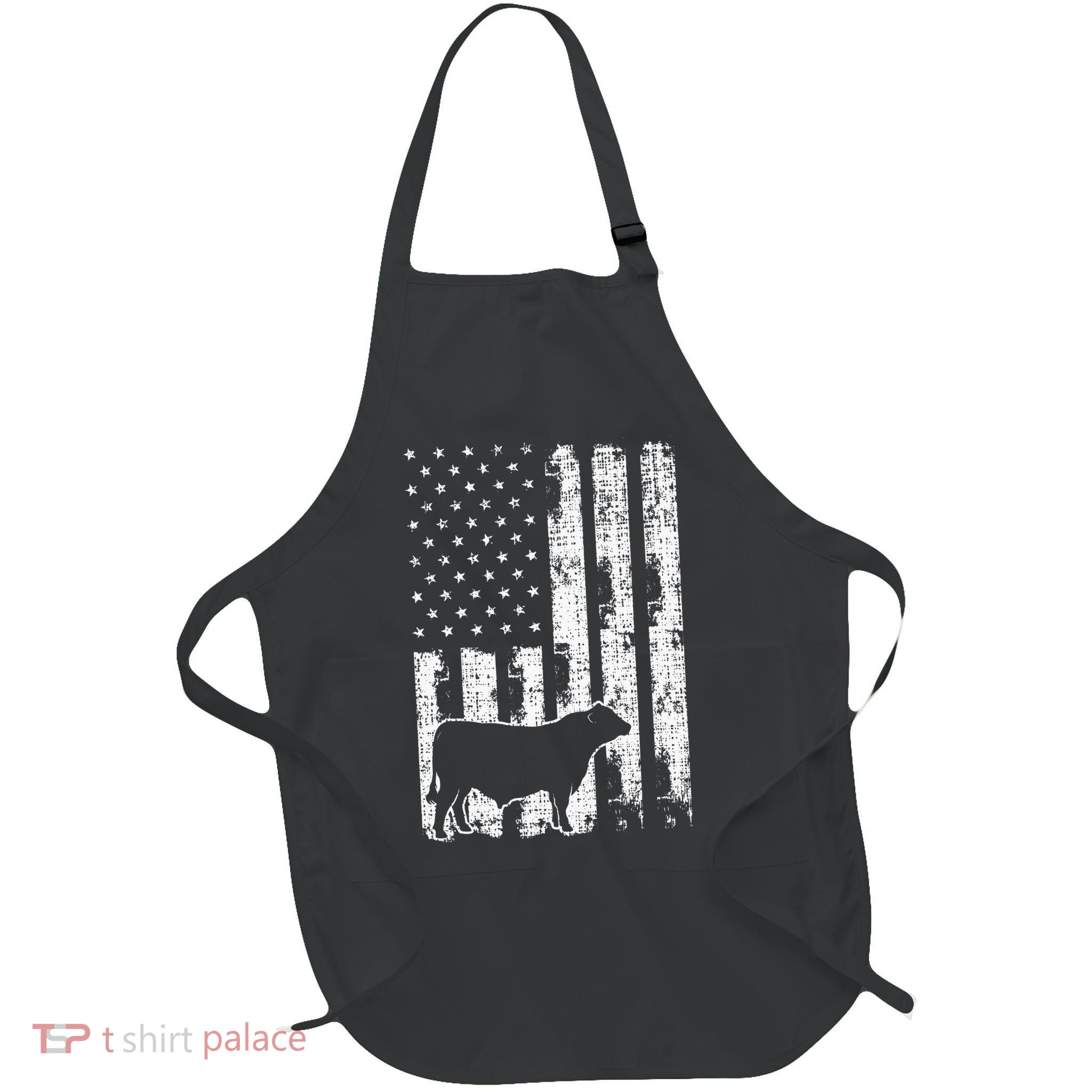 Vintage American Flag USA Cow Black Angus Rancher Apron