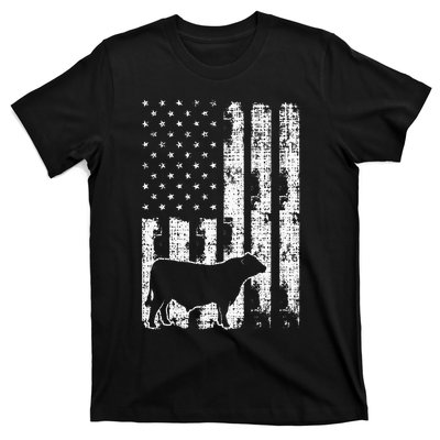 Vintage American Flag USA Cow Black Angus Rancher T-Shirt