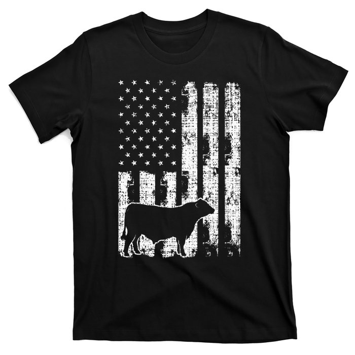 Vintage American Flag USA Cow Black Angus Rancher T-Shirt