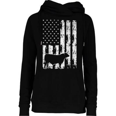 Vintage American Flag USA Cow Black Angus Rancher Womens Funnel Neck Pullover Hood